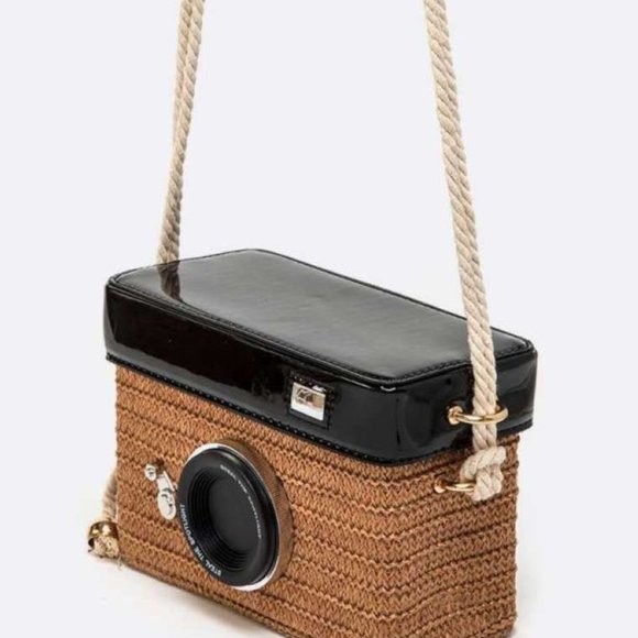 Handbags - Straw Woven Bag Mini Camera Shape Shoulder Bag